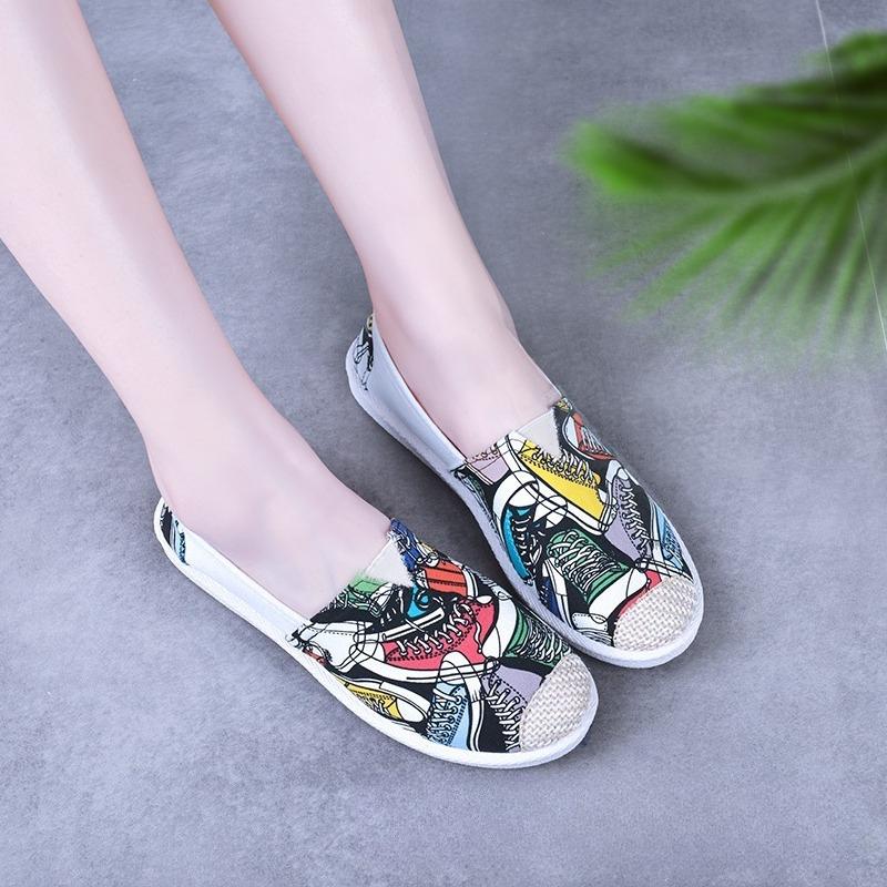 Letnie damskie wygodne wygodne czeskie wsuwane leniwe buty damskie płaskie wsuwane mokasyny z płóciennym paskiem