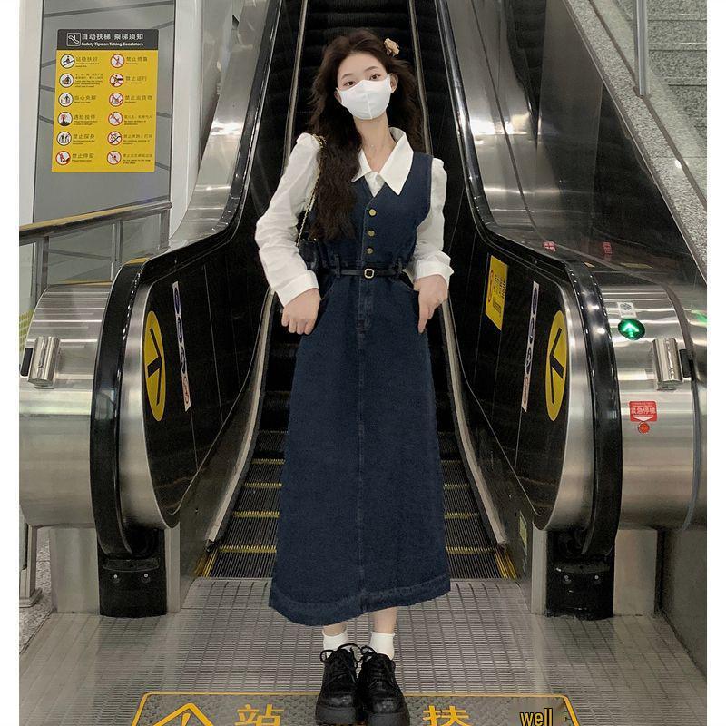 Women s Spring 2026 Retro Denim Overalls: Age-Reducing Niche Salty-Style Suspender Dress S