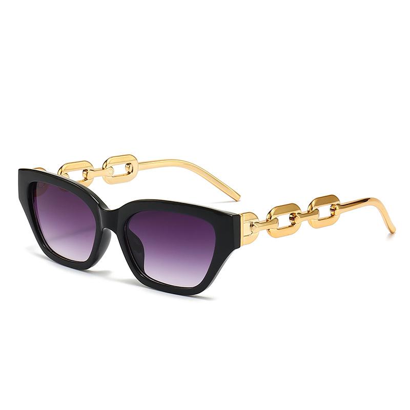 Luxury Chain Cat Eye Sunglasses, Unique Thick Frame Design, Unisex, Uv Protection Sunglasses 5610