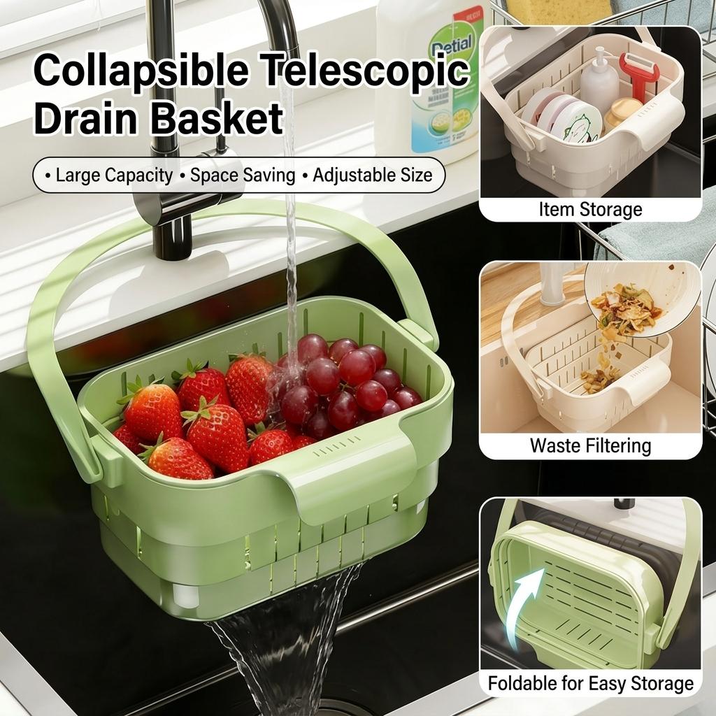Foldable Kitchen Faucet Organizer Basket With Drainage And Residue Filter For Small Spaces