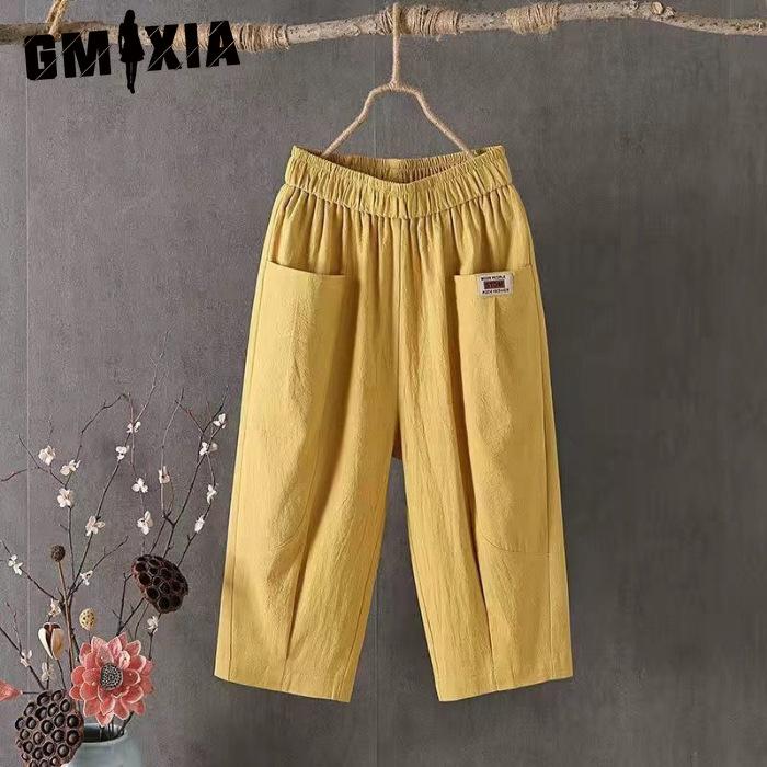 

GMXIA Женские модные повседневные брюки и капри больших размеров с принтом однотонного цвета XXXXL жёлтый