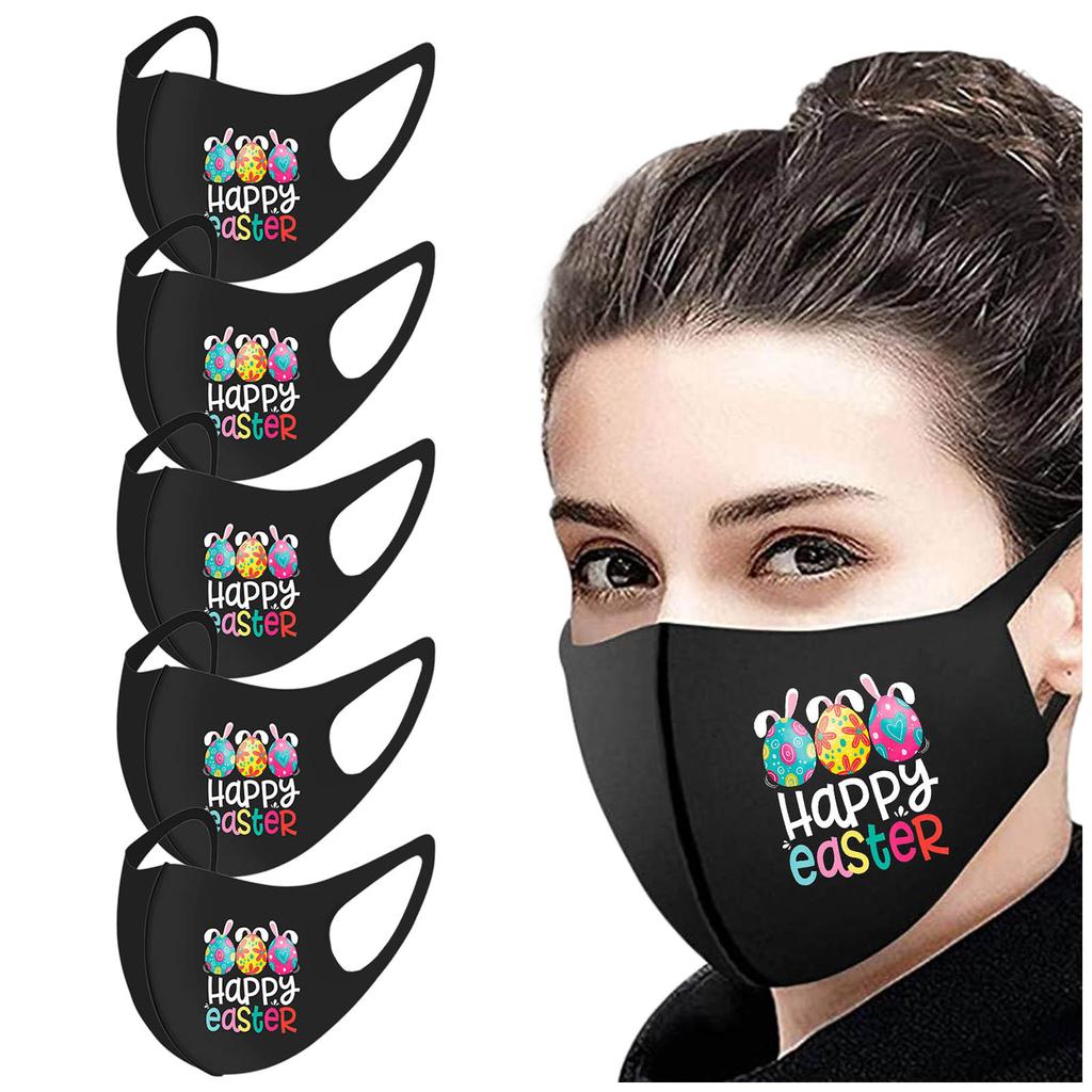 5PCS Adult Easter Printed Dust-Proof And Washable Protective Ice Silk Mask
