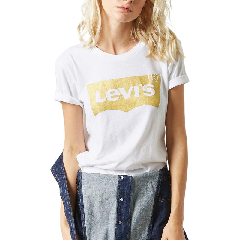 Levis Plain Logo Print Round Neck Short Sleeve T-Shirt Women tops White 17369-0264
