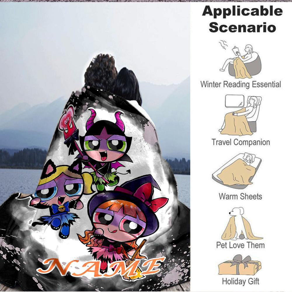 Custom 1pc Powerpuff Girls Adventure Blanket, Soft And Comfortable Blanket, Casual Warm, Camping Travel Blanket, Birthday Gift Q91374