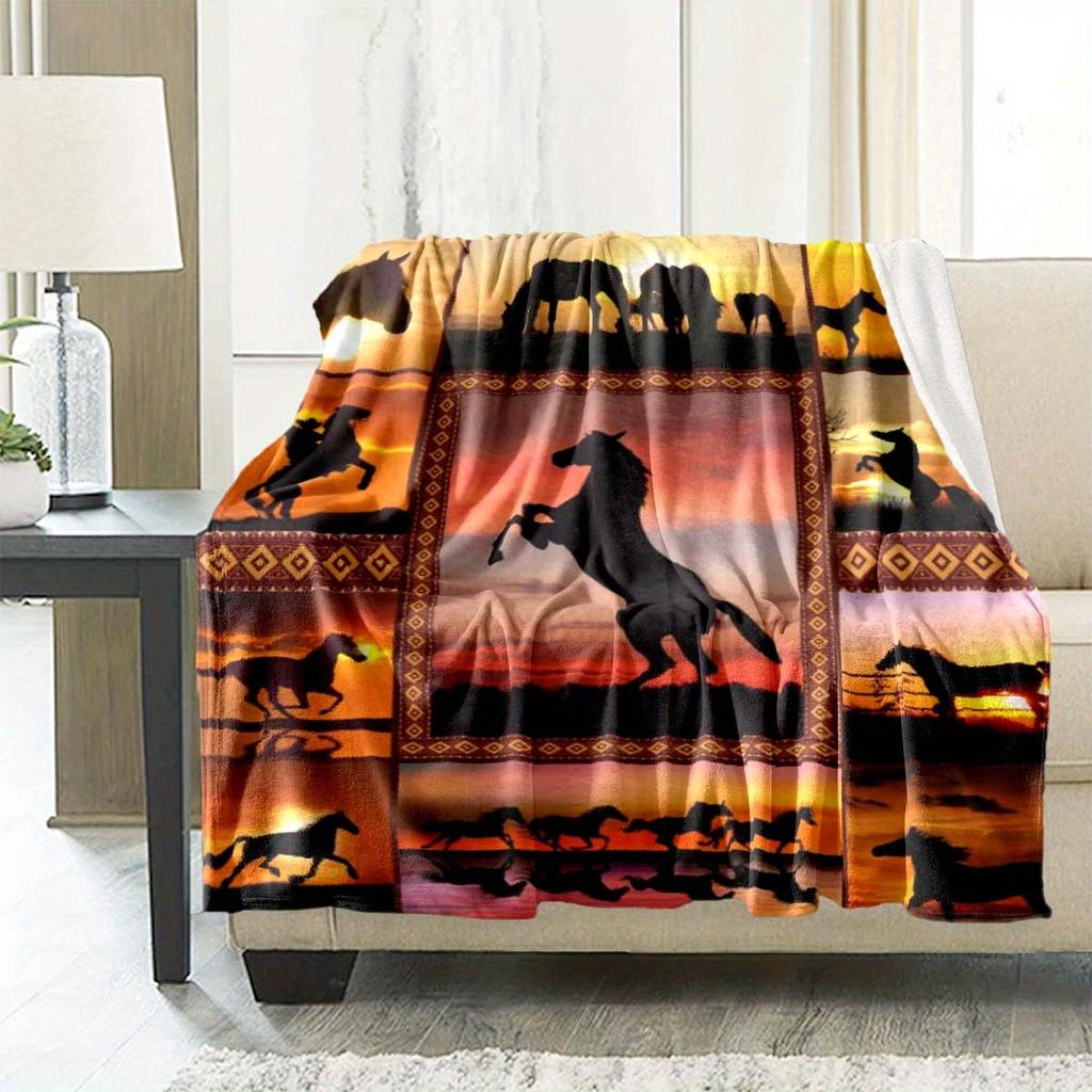 Horse Blanket Soft Warm Throw Blanket Nap Blanket For Couch Sofa Office Bed Camping Travel Multipurpose Gift Blanket For All Season