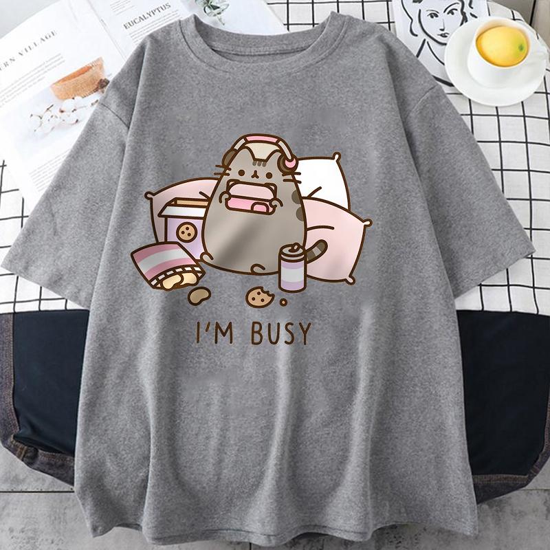Neu Entschuldigung Ich bin beschäftigt Katze spielt Spiele mit Kopfhörern Mann Frau T-Shirt Hohe Qualität Markenkleidung Lockere T-Shirts Tops Paar