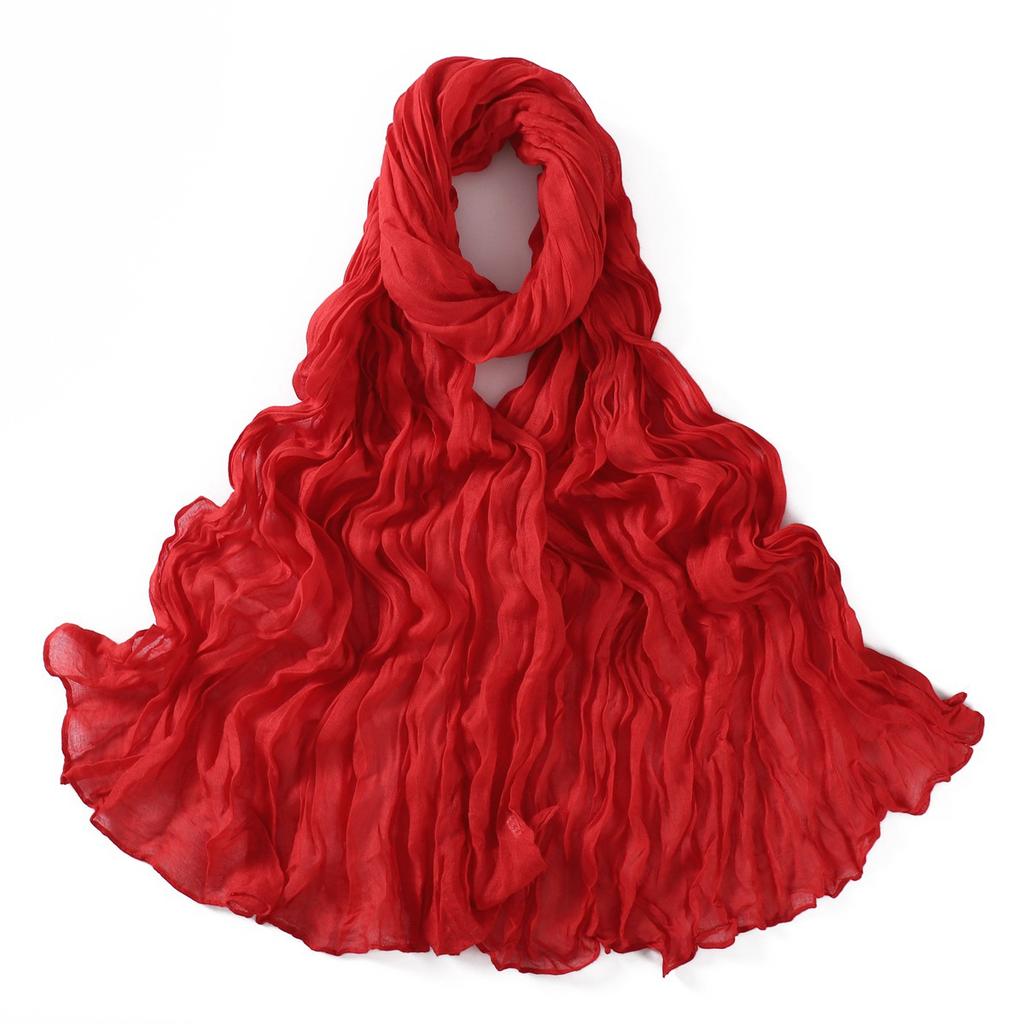 Autumn New Crumpled Scarf For Women Girls Students Solid Color Cotton Voile Thin Scarves Soft Knitting Shawl Female Wrap Shawls