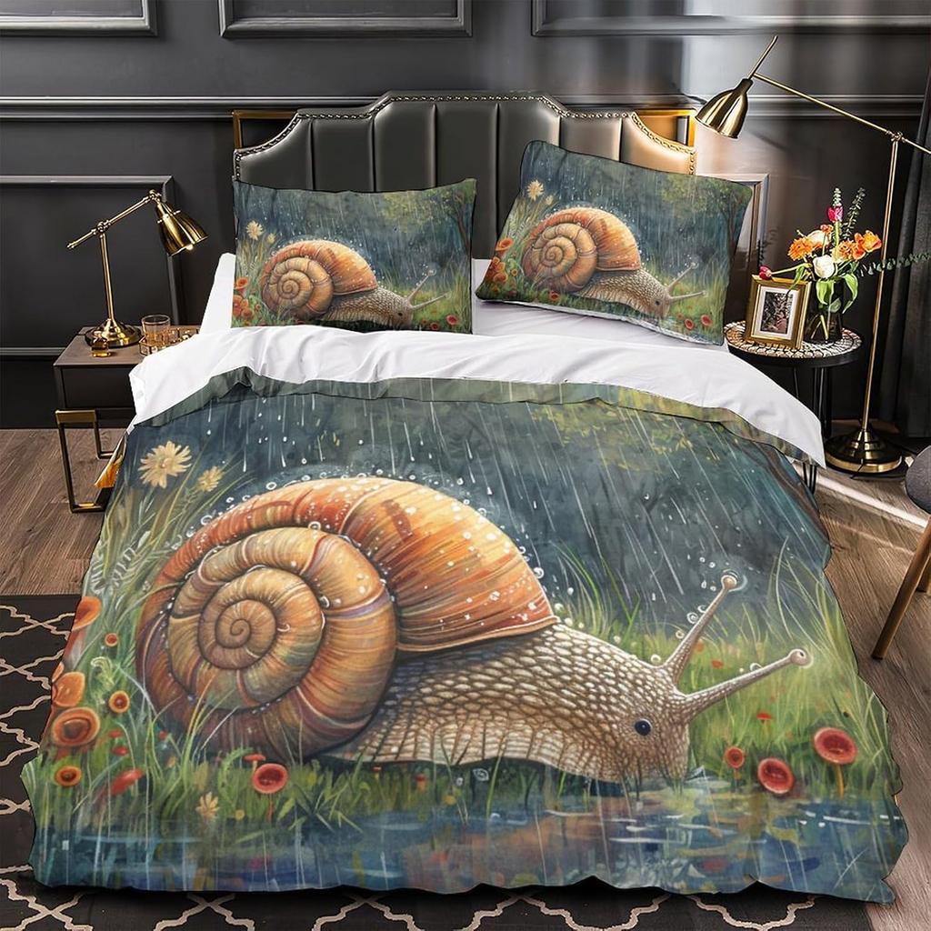 Snail Single Duvet Cover For Kids Teens,Snails Super Soft Microfibre Duvet Cover With Zipper,2 Piece Bedding Set with Pillowcase