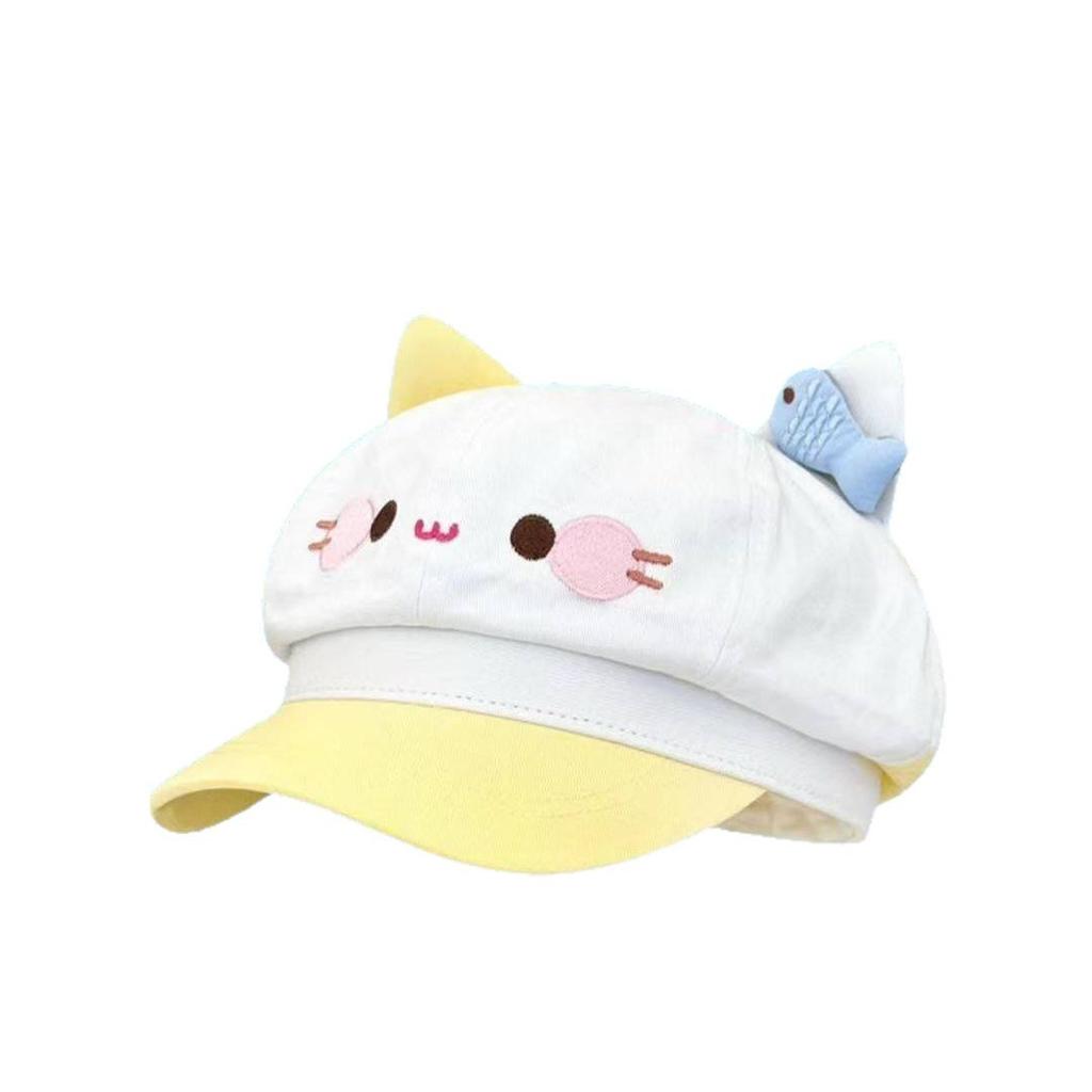 This Is a Description of a Cute and Adorable Japanese-style Fish-themed Cat-ear Beret Hat for Women, Suitable for Layering and Wearing As a School