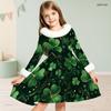 Girls Furry Collar Long Sleeve Dark Blue Snowflake Printed A Line Dress With Big Bow