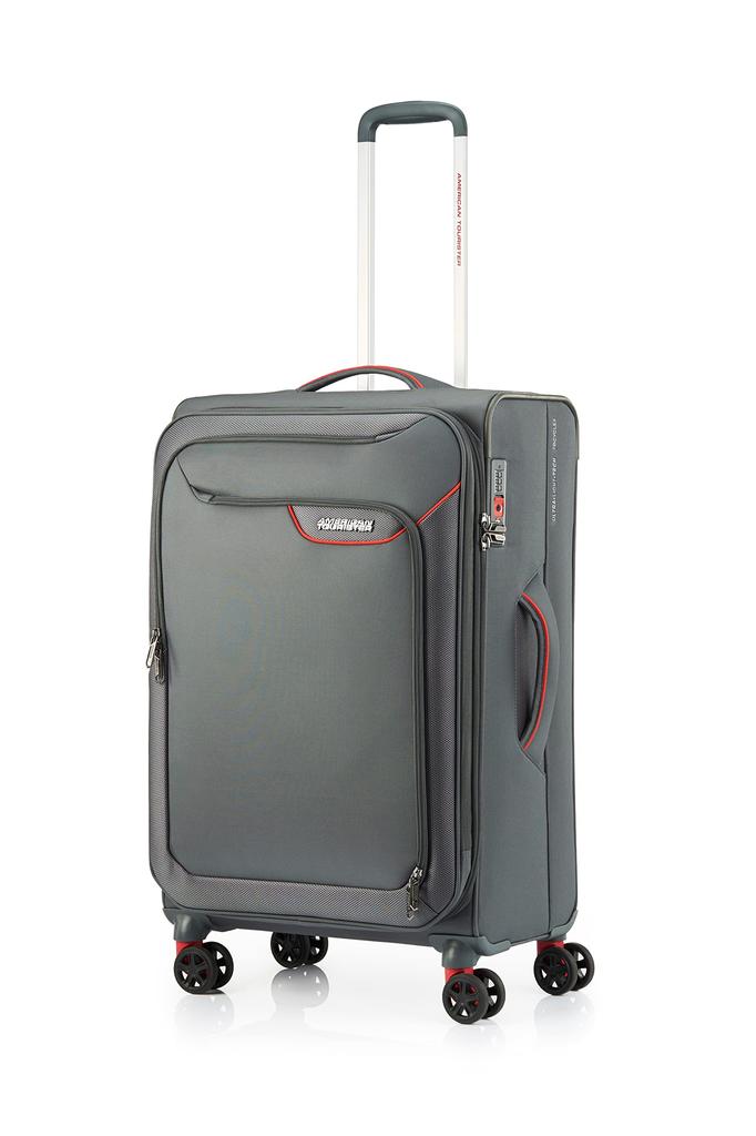 American Tourister APPLITE 4.0 Suitcase, Spinner 71/27, Medium Size, Expandable, Lightweight, 76/85L, 71cm, 2.6kg, Gray Red