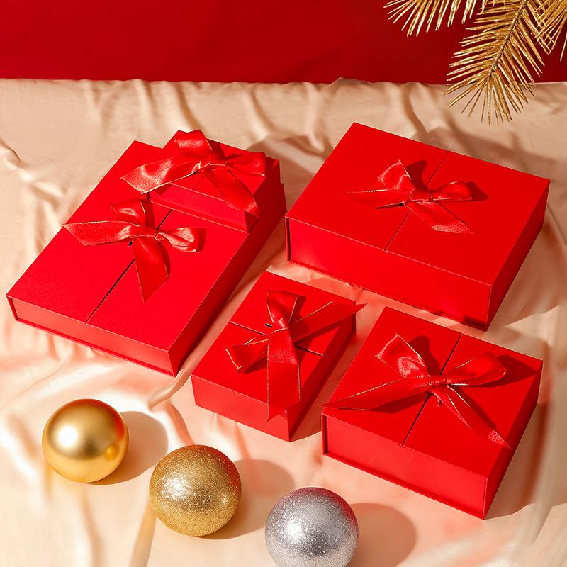 Festive Red Double-Door Gift Box: Lipstick & Perfume Set Red Double-door Gift Box; Greeting Card