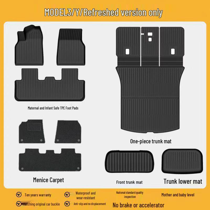 Compatible Floor Mats for Tesla Model 3 (2025) - Full Coverage Trunk Accessories