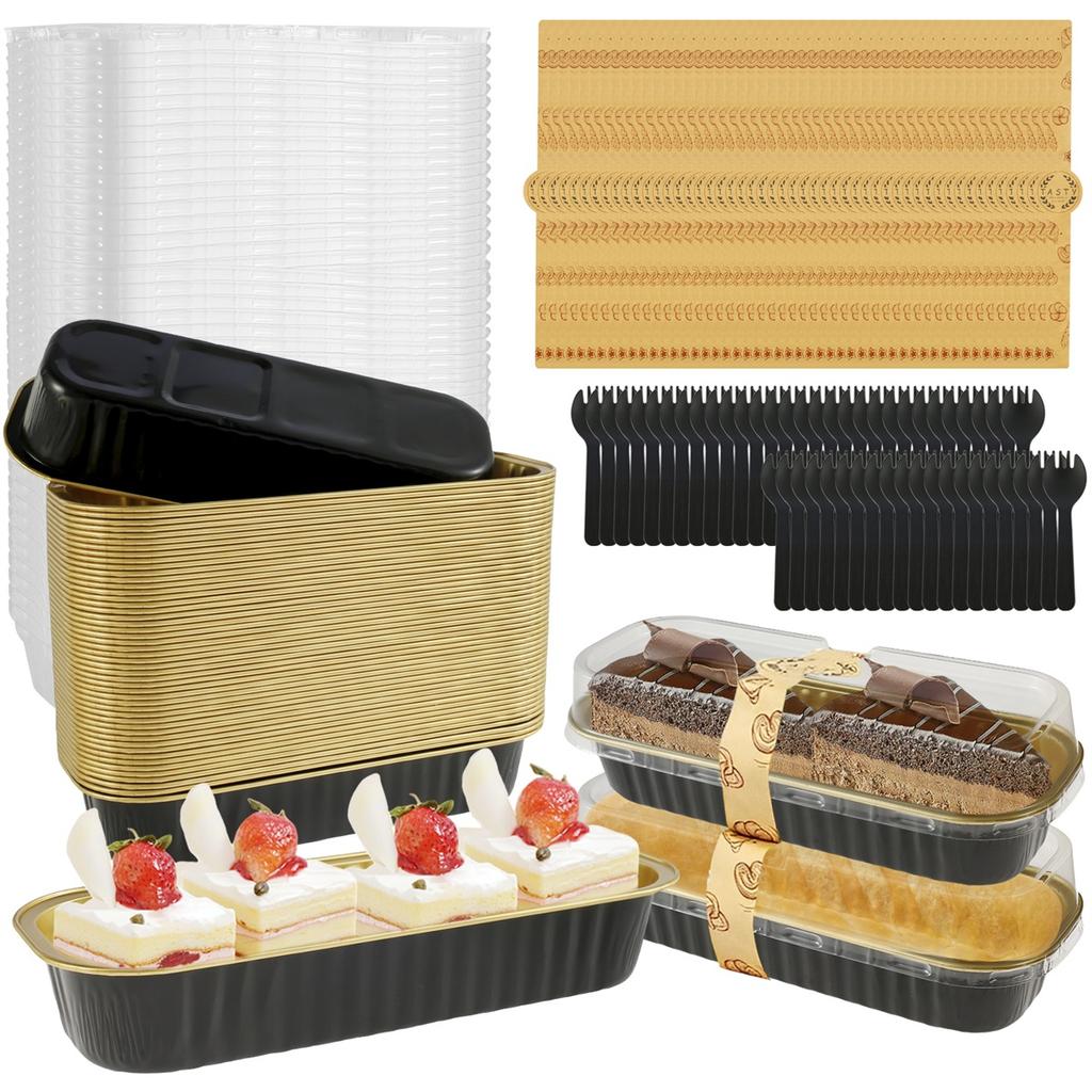 100PC Mini Loaf Pans With Lids Aluminum Foil Baking Pans Tins Containers Disposable Muffin Tins Cupcake Cups Kitchen Accessories