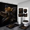 4Pcs Painted Floral Shower Curtain Set with Non-Slip Bath Mat, Toilet Lid Cover, Contour Rug & 12 Hooks, Bathroom Decor
