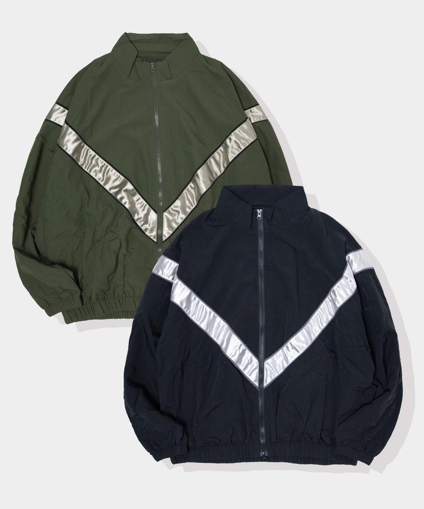 Black Moment Two-Way Classic Nylon Tape Contrast Windbreaker Jacket