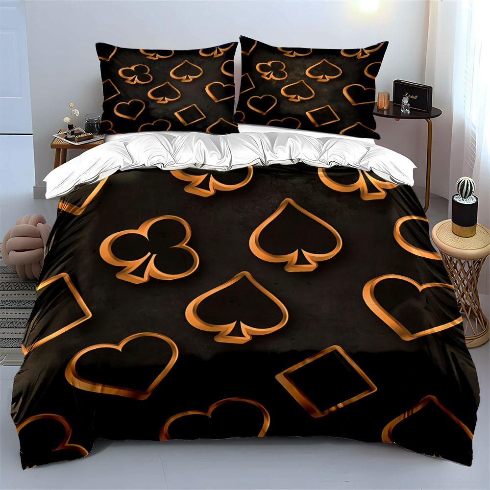 Goldenes Poker-Symbol Dekoratives Set Weiche Bequeme Bettbezug Bettwäsche-Set Enthalten 1*Bettbezug & 2*Kissenbezüge, Geschenk
