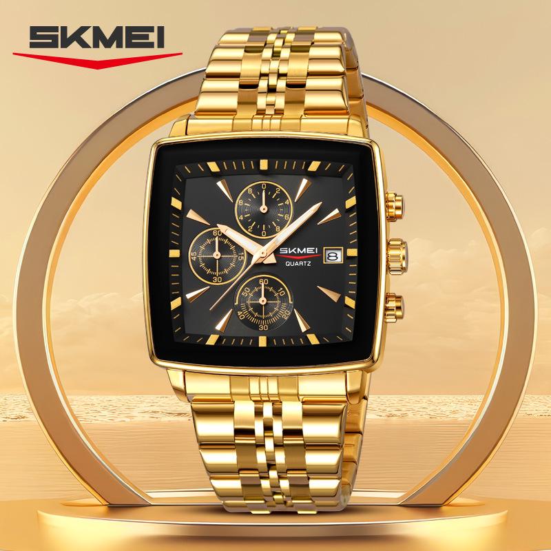 Shike Mei Men's Multifunctional Chronograph Watch - Waterproof, Luminous, Calendar, Steel Strap.