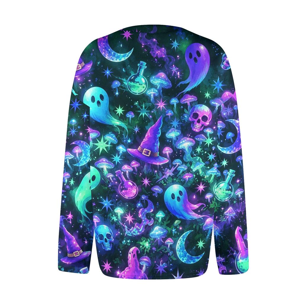 Women's Long Sleeve Knit Cardigan Button Up Sweater Halloween Print Lightweight Casual Outerwear for Autumn and Winter
