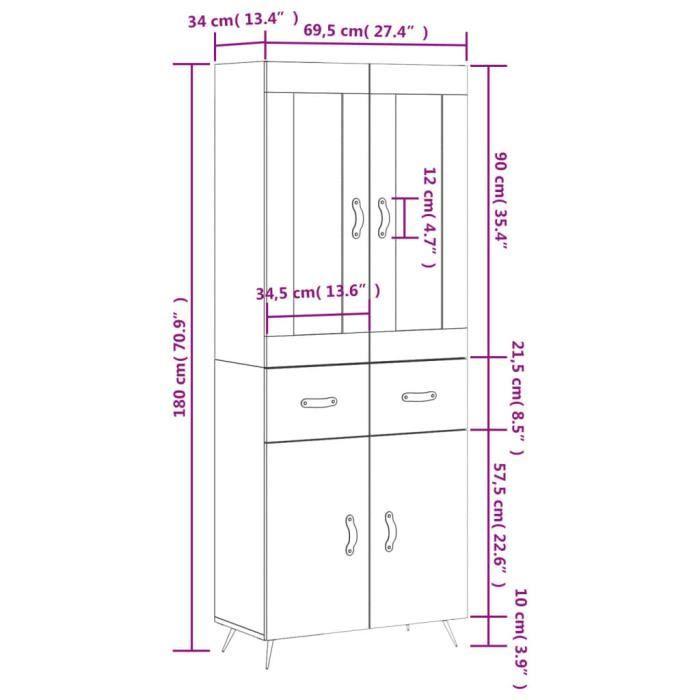 VidaXL Buffet haut Blanc 69,5x34x180 cm Bois d'ingénierie 3198505
