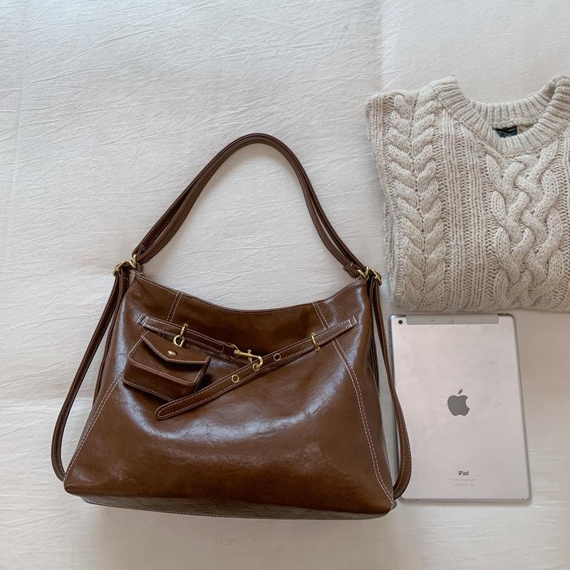 

Премиальная ретро-сумка-тоут женская 2025 новая модная многофункциональная сумка-рюкзак большой вместимости для поездок на работу на плечо коричневый