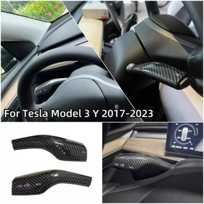 Für Tesla Model 3 Y 17-23 Kohlefaser ABS Schalthebel Scheibenwischerhebel Abdeckung Zierleiste 2 Stück