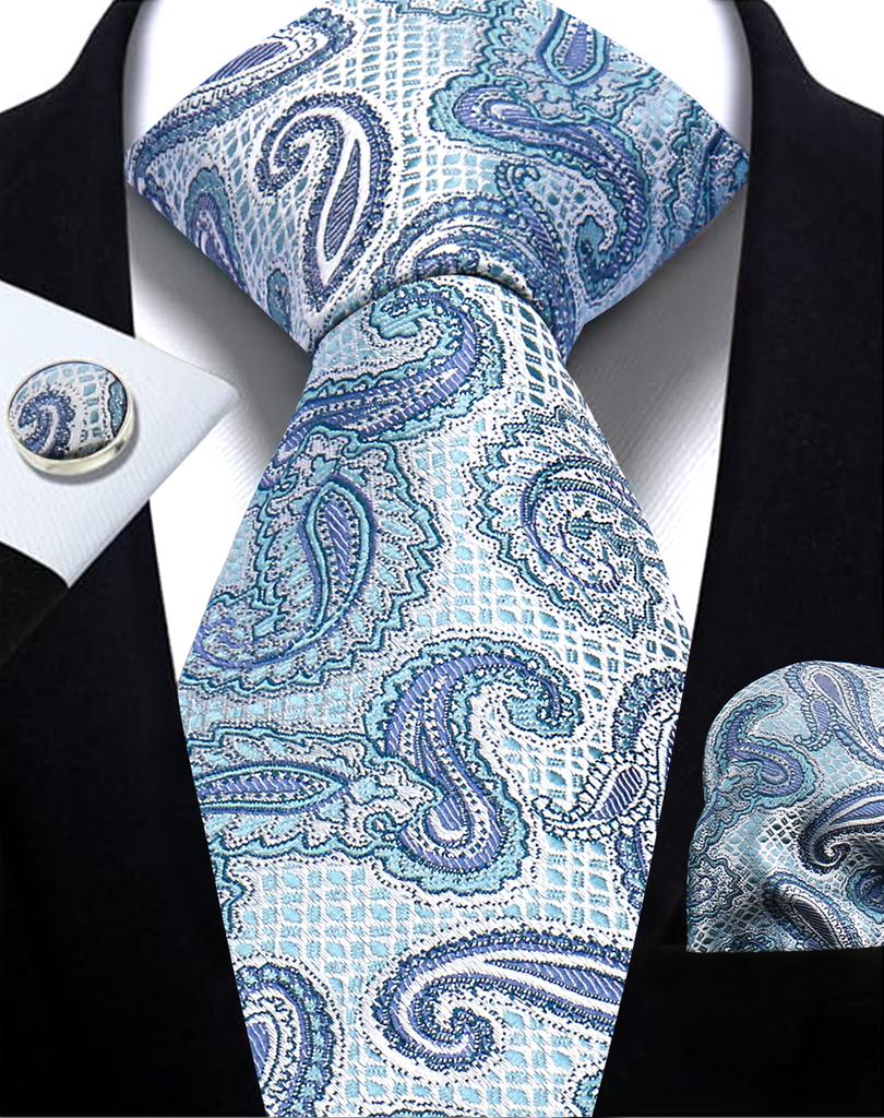 Mens Tie Paisley Jacquard Woven 8Cm Formal Business Wedding Necktie Pocket Square Set Suit Cravat High Quality Handmade Gravata