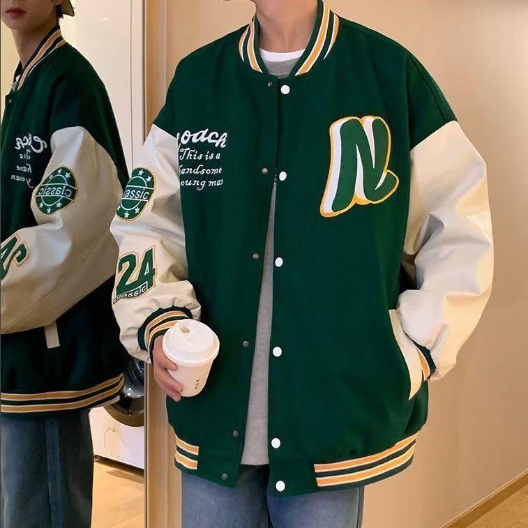 

Мужская куртка весна и осень верхняя одежда бейсбольный воротник одежда повседневная куртка мужская XXXL зелёный