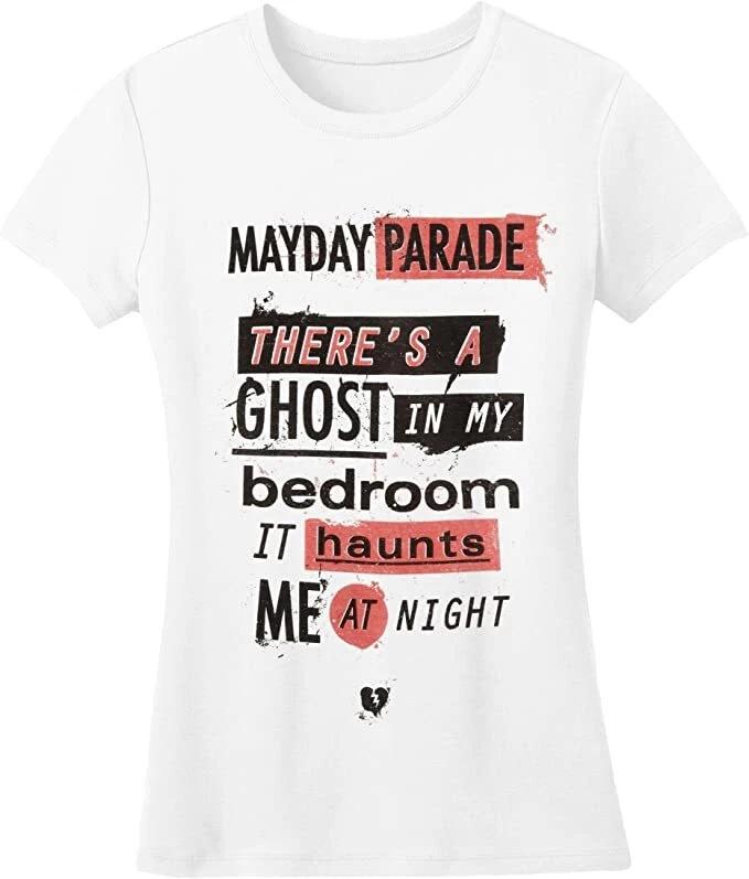 

Mayday Parade Juniors There s Ghost In My Bedroom Lyrics White Shirt New XS-3XL M