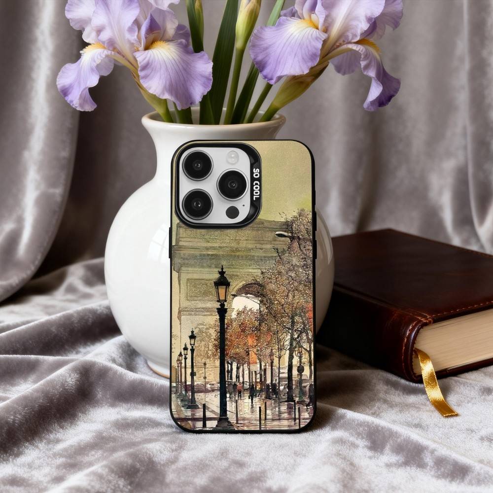 A-Autumn R-Retro Oil Painting Phone Case For iPhone17,16,15,14,13,12,11 Plus,Pro Max Candy Silver Plated Inside Cover