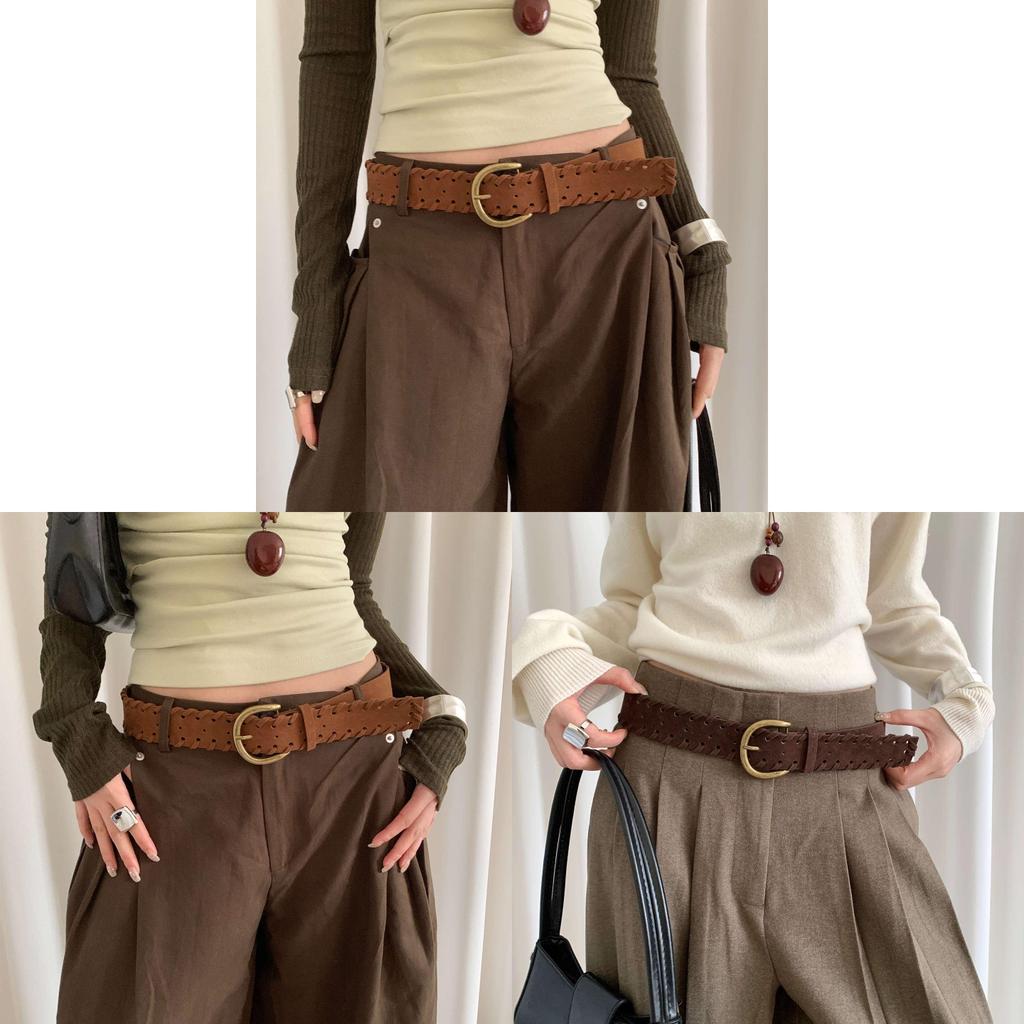 Retro Mellard Edge Suede Leather Belt For Women With Alloy Buckle Casual Style
