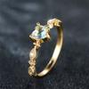 Cute Female Water Blue Zircon Stone Ring Trendy Yellow Gold Color Heart Engagement Bride Wedding  For Women