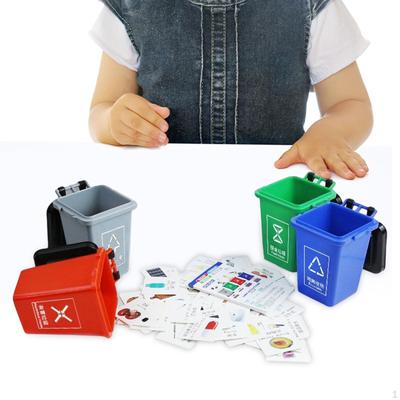 Eco-Friendly Educational Toy Set for Kids - 4 Mini Recycling Bins with Learning Cards