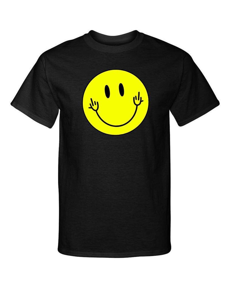 Smile Happy Face Smiley Middle Finger Emotion Style Graphic Tee Shirt T-Shirt Unisex T-Shirt XXL