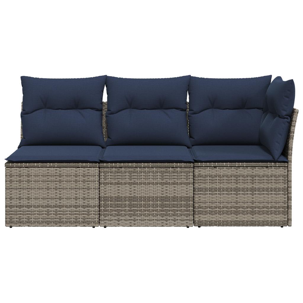 Garden Sofa with Cushions 3 Seater Grey Poly Rattan