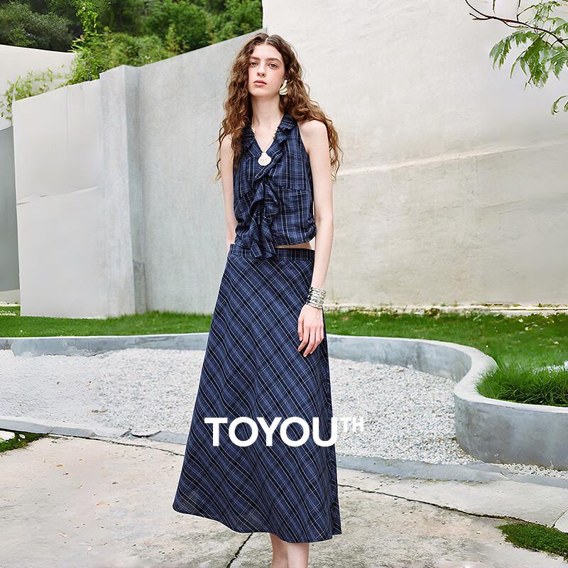 Women s French Style Plaid Halter Top Skirt Set L