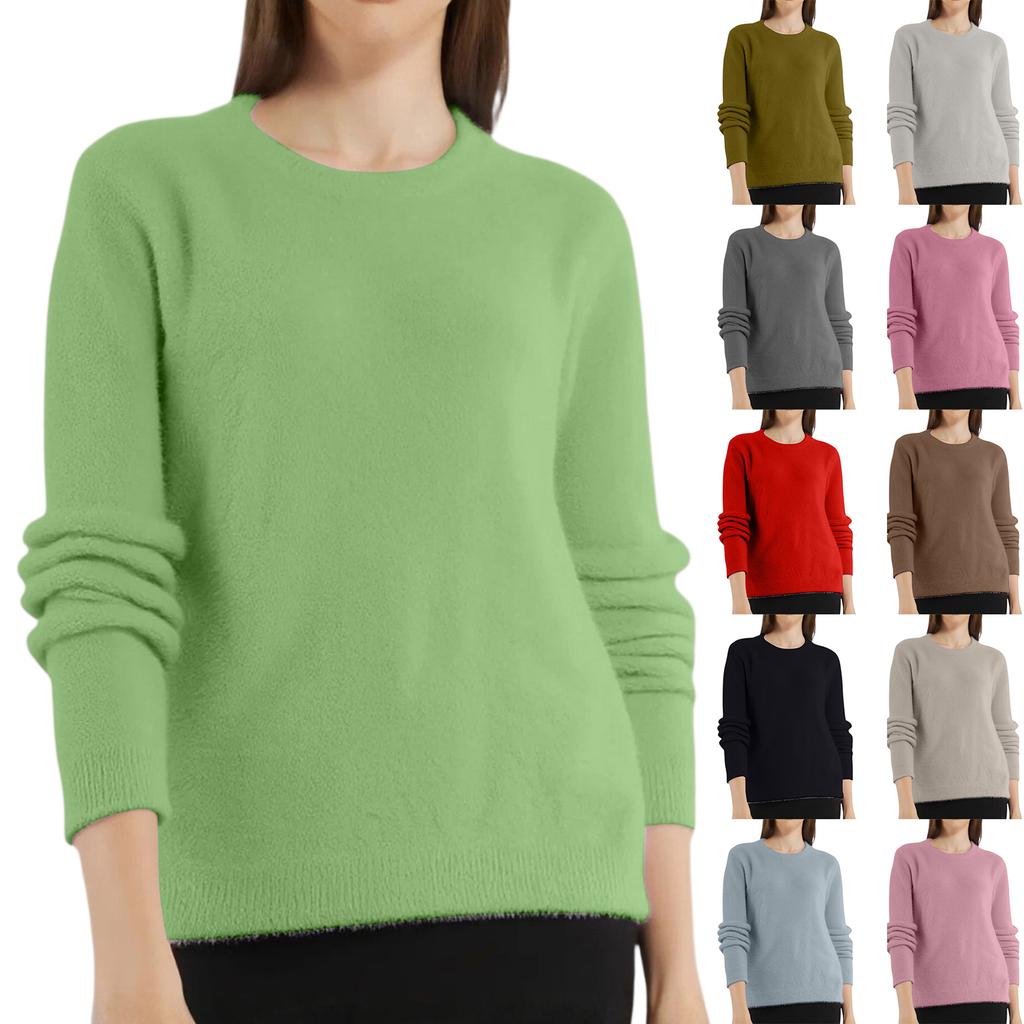 Women's Loose  Winter Round Neck Long Sleeve Knitted Imitation Mink Pullover