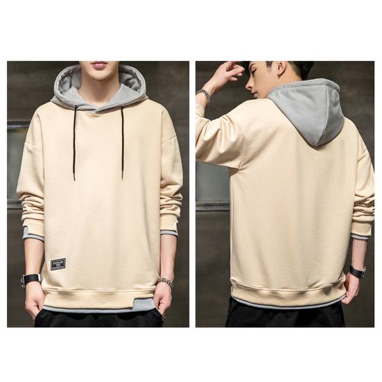 Men Autumn Hoodie Loose Hooded Contrasting Colors Hip Hop Casual Keep Warm Drawstring Korean Style Pullover Spring Hoodie Male Clothes