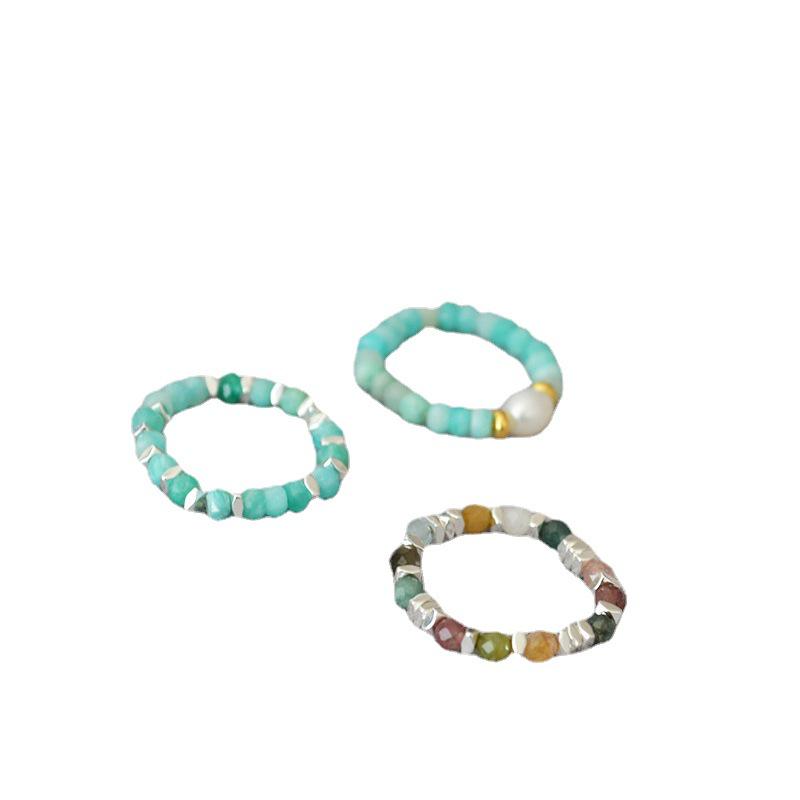 Retro Amazonite Tourmaline Bead Elastic Ring