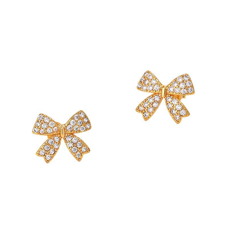 925 Sterling Silver Jewelry Luxury Crystal Bowknot Butterfly Stud Earrings for Women Wedding Party Jewelry for Girls Friend Gift