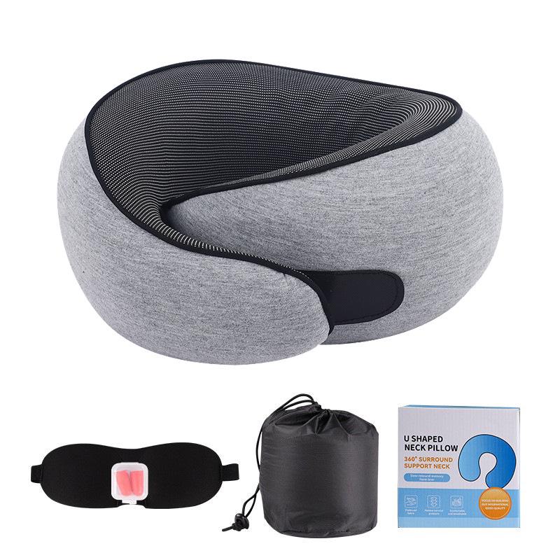 U-Shaped Memory Foam Travel Neck Pillow - No Head Tilt Support for Airplane and Office Use
