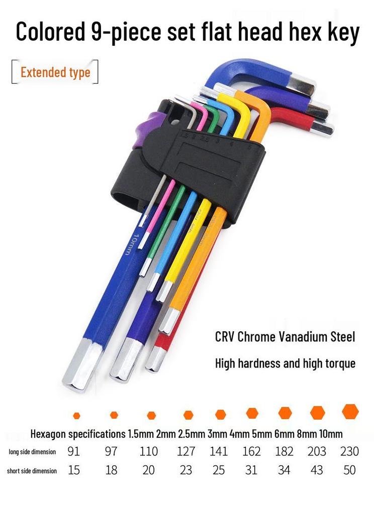 Industrial Color Hex Wrench Set: Chrome Vanadium Ball Head, Torx, Phillips, Star, Medium-Long, Foldable, Multi-Purpose.