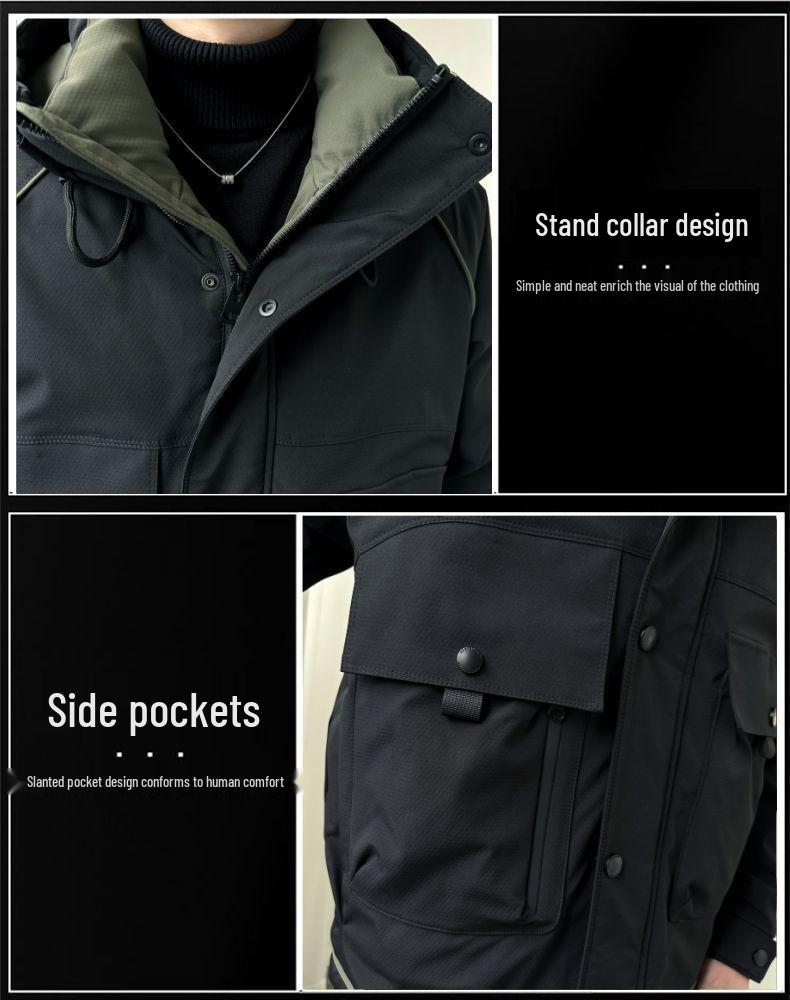 Men's Workwear 2025 Hooded Duck Down Ski Jacket - Warm, Thickened Winter Outerwear