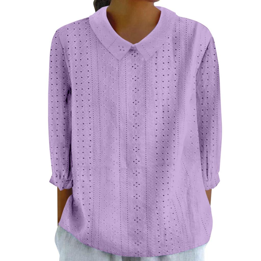 Autumn 2025 Solid Color Loose Lapel Top - Women's Three-Quarter Sleeve