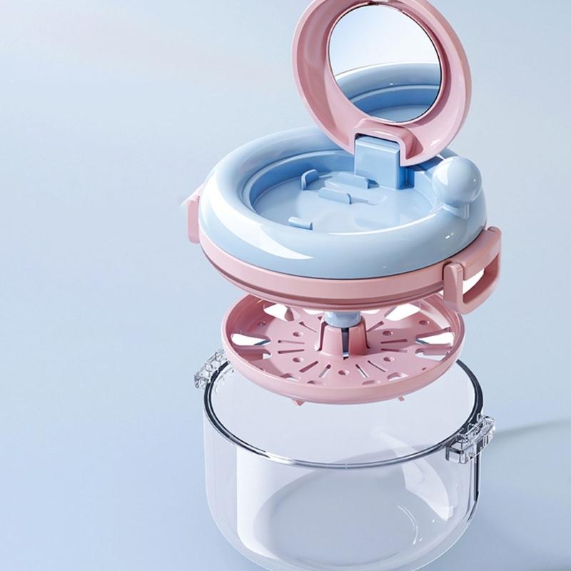 Portable Denture Cleaning Box Featuring Mirror Compartment Hand Cranked Retainer Organizers