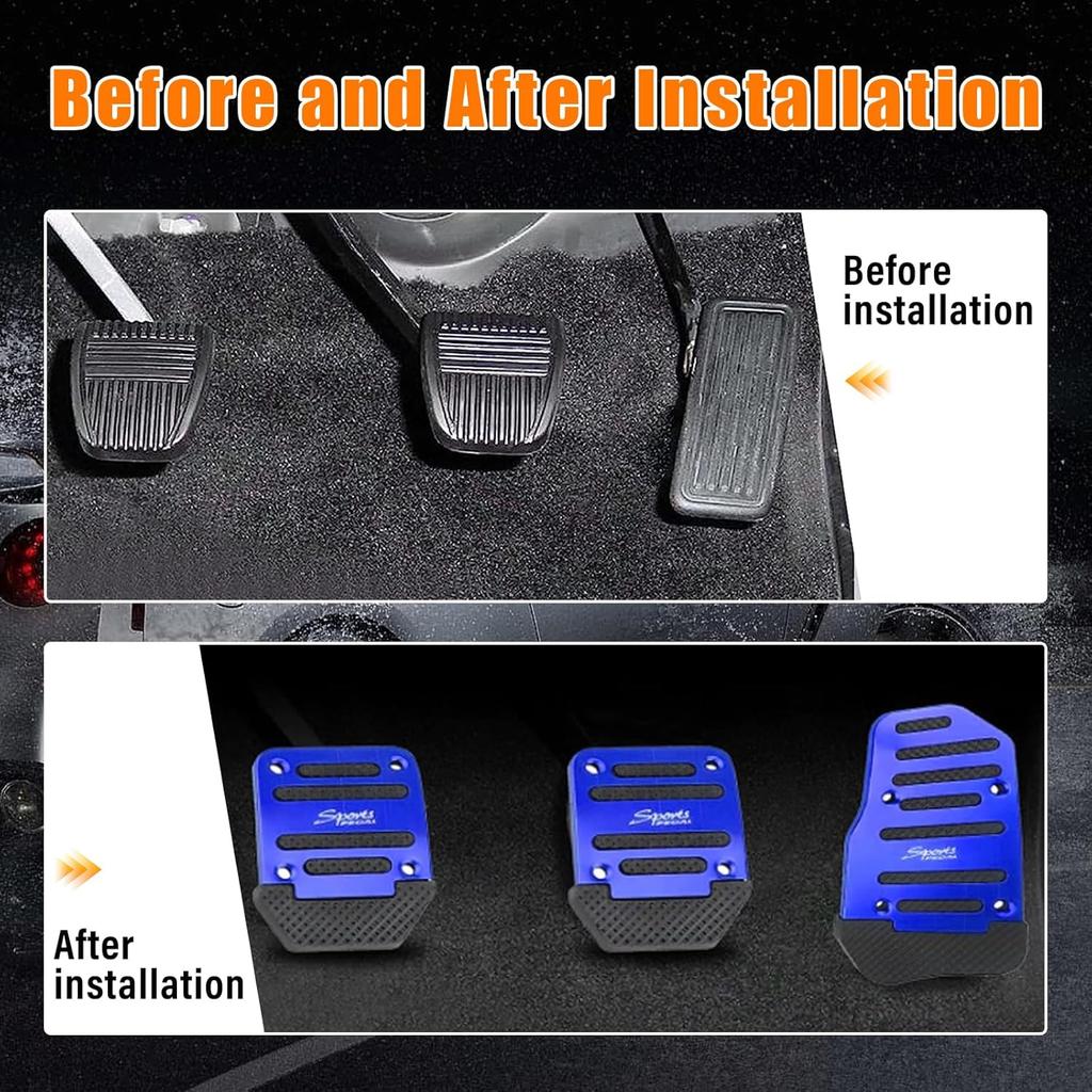 Ziciner 3PCS Non-Slip Car Pedal Pads, Manual Gearbox Gas Pedal Brake Pedal Cover, Aluminum Alloy Brake Gas Clutch Pedal Kits, Universal Replacement