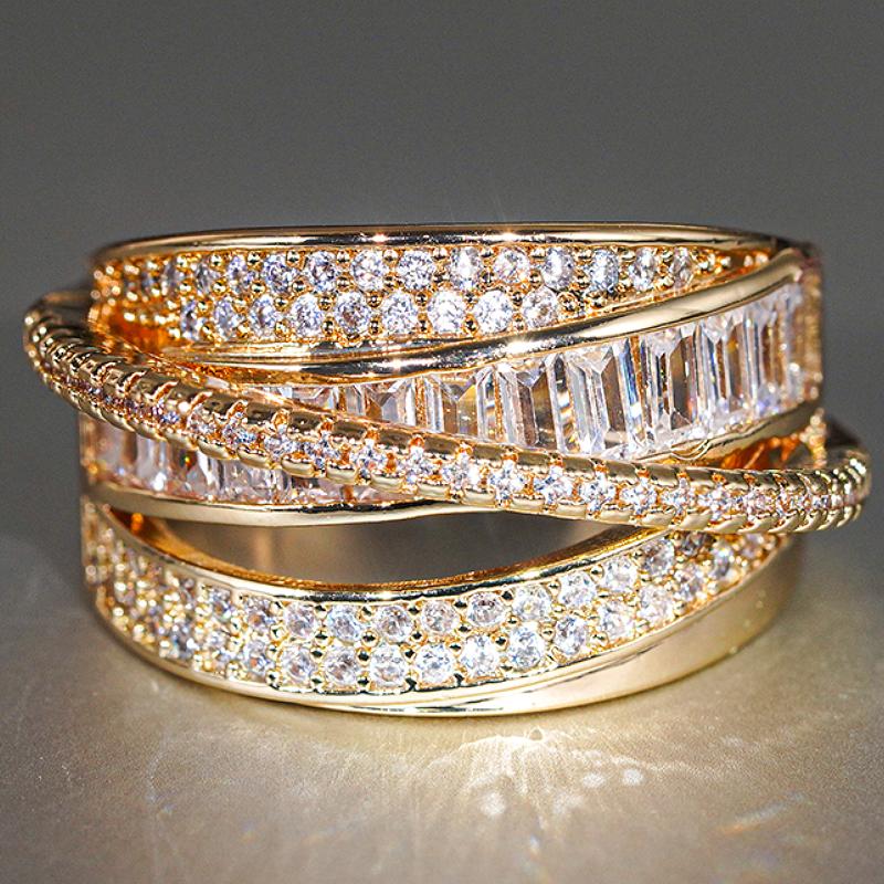 

Huitan Trendy Luxury Gold Color Women Rings With Shining Cubic Zirconia For Wedding Party Engagement Noble Accessories Jewelry 5