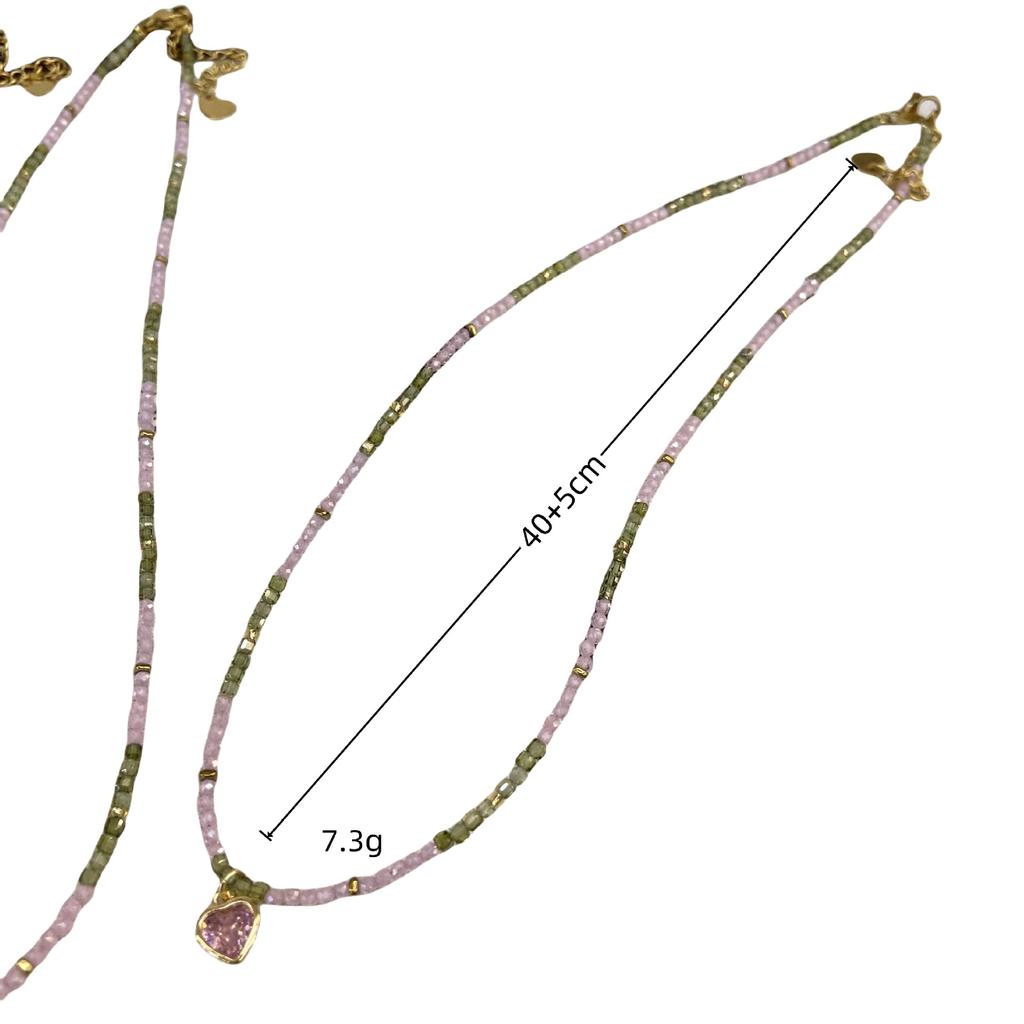 Niche Design Sense Natural Stone Powder Green Love Crystal Beaded Necklace High Sense Collarbone Chain