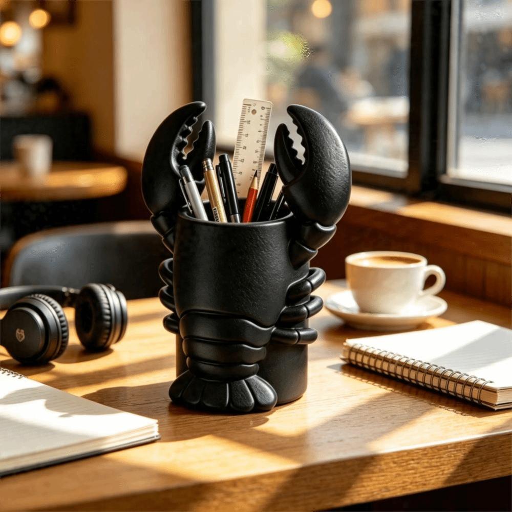 Plastic Lobster-Shaped Pen Holder Novelty Figurine Cosmetic Brush Holder Study Storage