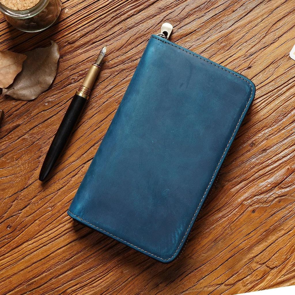 Genuine Leather Zipper Pencil Case Retro Zip Pen Pouch For School Students Supplies Gifts Cowhide Pencil Bag with Pen Slots